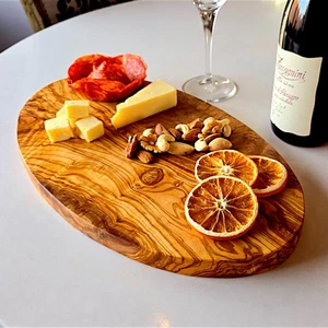 Natural Olive Wood Oval Board, Artisan Handmade Rustic Charcuterie Platter Gift - Picture 1 of 21