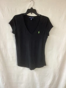 Polo Ralph Lauren Para Mujer Negro Oliva Algodón Cuello en V Manga Corta Camiseta Talla SP - Imagen 1 de 5