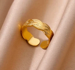 Geflochtener Ring Vintage • Edelstahl • Gold Optik • Verstellbar - Bild 1 von 2
