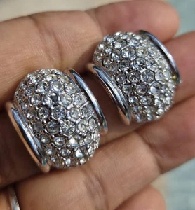 Swarovski Womens Silver Tone Pave Crystal  Stud Earrings  - Picture 1 of 8