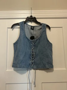 New Women’s Size Xl Denim Top Jean Tank Corset Style Cotton Jeans Blue Lace Up - Picture 1 of 5