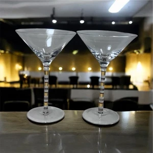 Vintage Martini Glasses Set Of Two gold And Silver Stems bands on stems 7.25'' - Picture 1 of 15