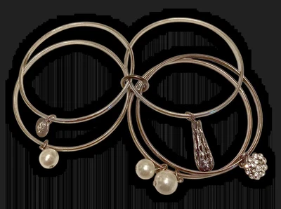 5 Pcs Silver Tone Bangle Bracelet Pearl Rose RS Cluster Charms 2.5" Sz 7.5 - Image 1 of 4