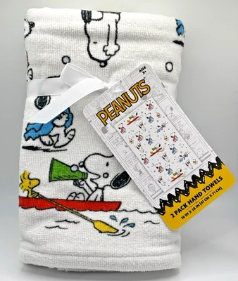 Полотенца для рук PEANUTS 2 упаковки белые Snoopy Woodstock летние водные виды спорта новые с ценниками - Изображение 1 из 4