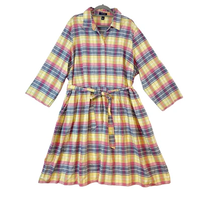 Lands End Madras Plaid Shirt Dress 26W Preppy Academia Coastal Colorful Cotton - Image 1 of 4