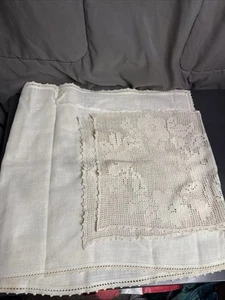 Vintage Antique Linen Runner With Handmade Openwork Needlework HOLE STAINS 57x17 - Picture 1 of 7