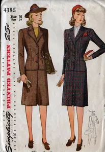 UNUSED 1942 SIMPLICITY Pattern - SUIT - Jacket & Skirt - Center Pleat - Bust 34 - Picture 1 of 2