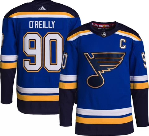 Adidas St. Louis Blues Ryan O'Reilly Home Captain ADIZERO #90 Jersey Size 54 Cover
