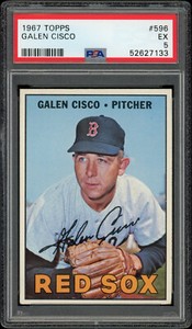 1967 Topps Hi # 596 Galen Cisco Boston Red Sox Centered PSA 5