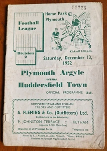Plymouth Argyle v Huddersfield Town programme December 13th 1952 - Picture 1 of 1