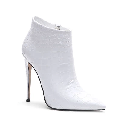 Mujer Tacones Altos Botines Microfibra Cuero Punta Botines EE. UU. 4-12 Foto 1 de 4