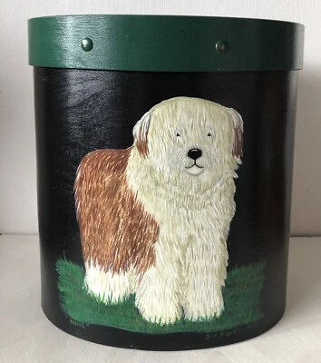 Vintage 1995 Hand Painted Wood Basket Peter Pan Nana Newfoundland Dog Art Signed - Image 1 of 4