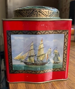 Nadi Ltd. Black Ceylon Opa Sailing Ship Tin  Tea Caddy - Picture 1 of 6