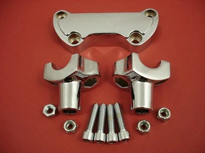 RISER SET 2" RISE 1" HANDLEBAR SCALLOPED TOP CLAMP HARLEY NO THREAD CHROME - Image 1 of 4