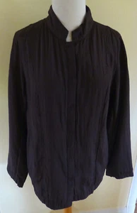 EILEEN FISHER CHOCOLATE LIGHT WEIGHT CRINKLE COTTON SILK HIDDEN SNAP JACKET LN S - Picture 1 of 2