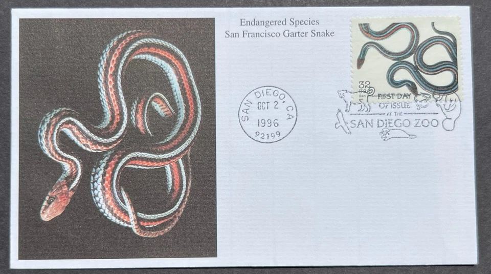 GARTER SNAKE #3105k OCT 2 1996 SAN DIEGO CA FIRST DAY COVER (FDC) BX3-1 - Image 1 of 1