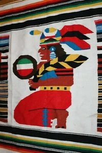 Vintage Zapotec Native American Indian Hand Woven Wool Blanket Tapestry Chief - Picture 1 of 8