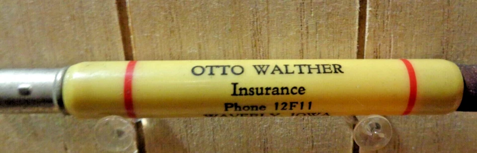 Lápiz bala de celuloide vintage - Otto Walther - seguro - Waverley, Iowa Foto 1 de 2