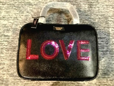 Estuche de Viaje Grande Victoria's Secret Bling Lentejuelas Negro Rosa LOVE Logo 11 x 7.5 Foto 1 de 4