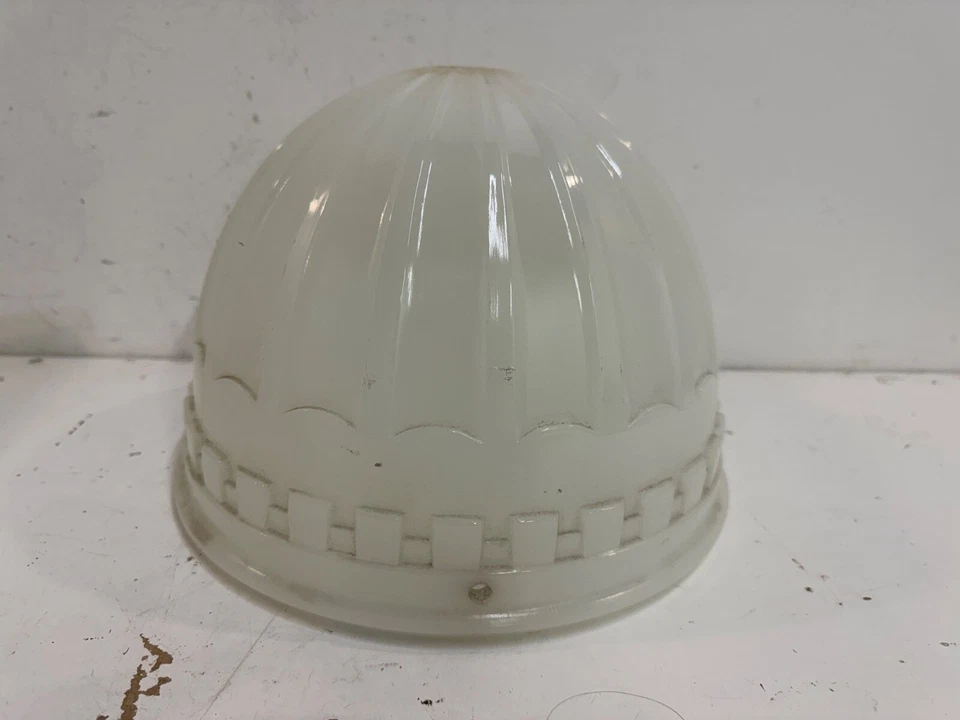 Antique 1913 Brascolite Milk Glass Pendant Greek Keys Light Shade Fixture - Image 1 of 4