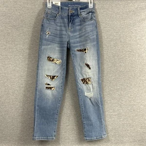 New INC Women’s Denim Mid-Rise Boyfriend Jeans With Leopard Print Insets Size 0P - Picture 1 of 24