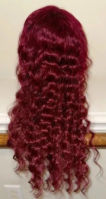 Preciosa peluca, 99 j color borgoña, 24 pulgadas, cabello 100 % humano, estilo súper ondulado Foto 1 de 4