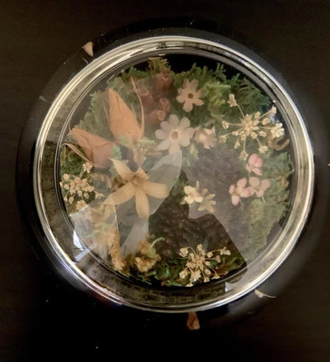 Peso de papel de vidrio vintage flores silvestres con respaldo de fieltro negro Foto 1 de 4