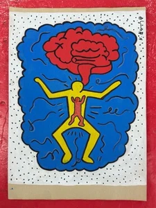 Keith Haring (Handmade) Mixed Media on Paper Painting signed and stamped - Picture 1 of 2