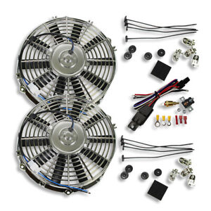 2Packs Chrome 12" Inch Push Pull Electric Cooling Fan Reversible 80W w/Relay Kit