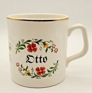 "Otto" Personalisierter Souvenir Kaffeebecher Tasse Made in England FPC Tole Blumen - Bild 1 von 12