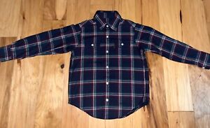 BROOKS BROTHERS BOYS NAVY BLUE PLAID FLANNEL SHIRT SIZE XS EXCELLENT COND LD4