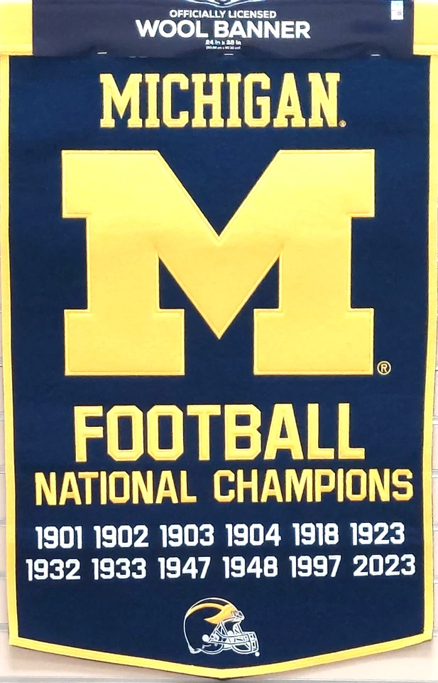 Michigan Wolverines Embroidered Wool National Champions Banner 24"x38" Fanatics - Image 1 of 1
