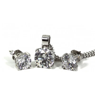 3.5CT Lab Created Diamond Solitaire Pendant Earrings Jewelry  White Gold FN - Image 1 of 2