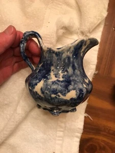 VINTAGE ANTIQUE BLUE AND WHITE PITCHER CREAMER - Picture 1 of 4