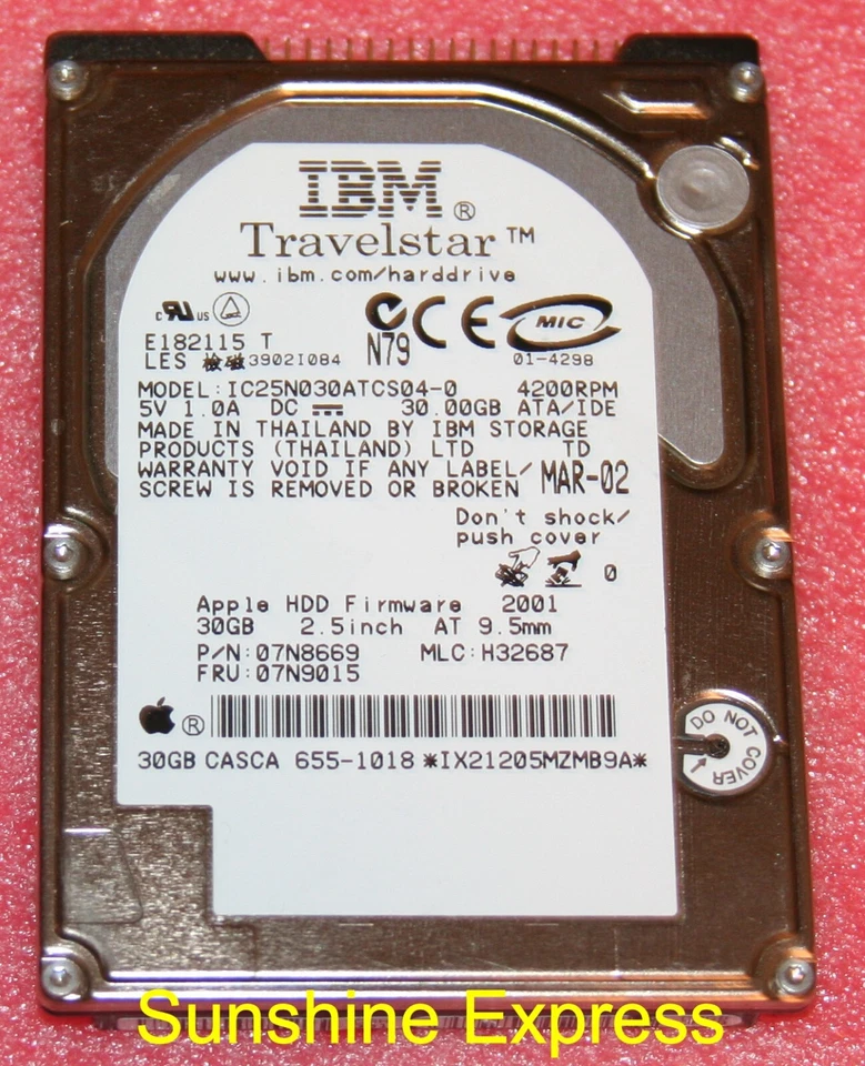 OEM Apple 655-1018 IBM Travelstar 30GB 2.5" IDE Hard Drive IC25N030ATCS04-0 - Image 1 of 1