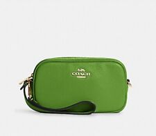 Coach (C9932) Pebble Leather Bag Jamie Wristlet Handbag Gold/Neon Green