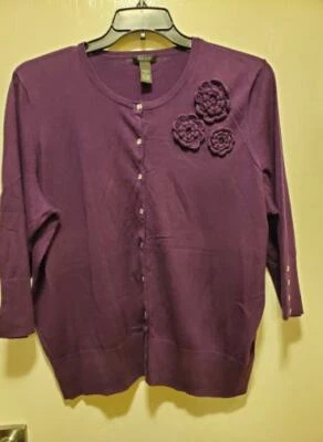 Suéter feminino Only Mine de algodão/seda com botões roxo tamanho 2X  - Imagem 1 de 4