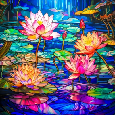 Rompecabezas de nenúfar de vitral Bgraamiens - 1000 piezas de arte floral para, C Foto 1 de 4