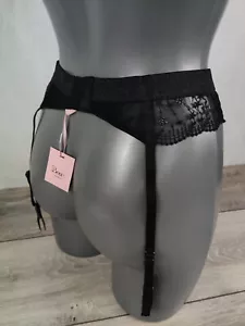 Boux Avenue Black & Silver Kiana Lace Suspender Belt Lingerie Underwear RRP £24 - Picture 1 of 6