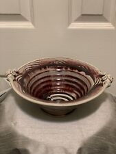 Michael Kennedy Studio Pottery Bowl With Designed Handle Ox Blood Glaze 10.5 In