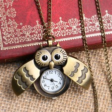 Retro Owl Shape Quartz Pocket Watch Necklace Wedding Party Charm Jewelry Gift