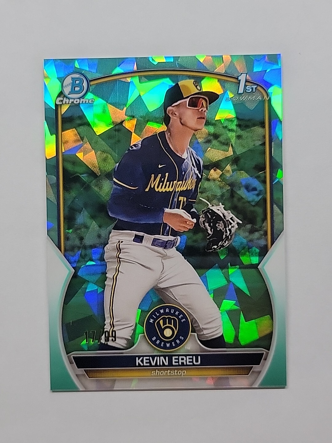 2023 1st Bowman Chrome Sapphire Aqua Kevin Ereu #bcp-229 Brewers /99