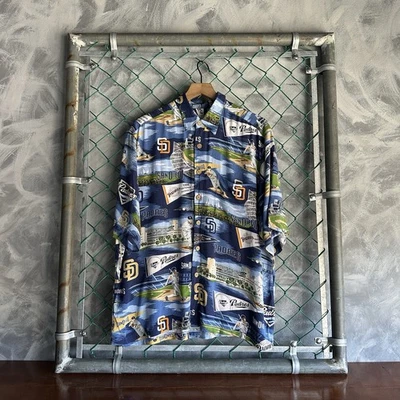 Reyn Sports San Diego Padres Mens Large MLB Baseball Coconut Buttons Hawaiian - Image 1 of 4