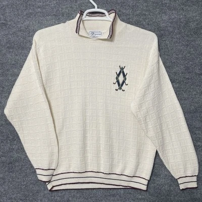 Suéter de golf vintage para mujer talla grande marfil manga larga cuello bordado Foto 1 de 4