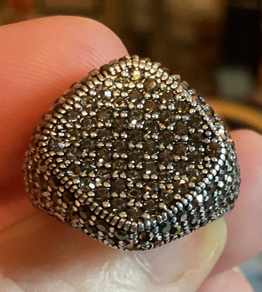 STAMPED 925 Sterling Silver & Marcasite Rhinestone Cluster Size 8 Ring Foto 1 de 1