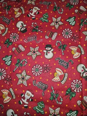 Cranston VTG Red Glitter Christmas Themed 100% Cotton Fabric 2 Yrds 16" X 44" - Image 1 of 4