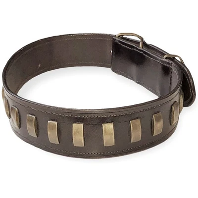 FUNNYDOGCLOTHES Heavy Duty Dog Collar Genuine LEATHER For Medium to LARGE Pet Rivet Bronze