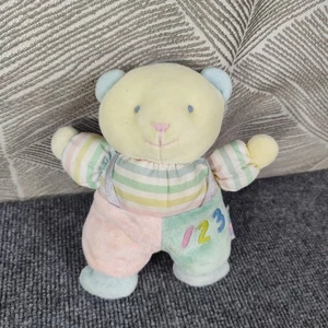 Eden Pastel Color Block Velour Teddy Bear Plush Baby Rattle 123 Vintage Toy 7" - Picture 1 of 15