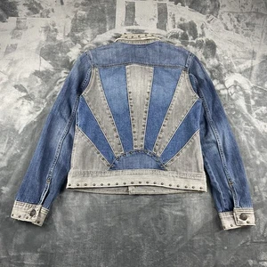 True Religion Danni Sunrise Jacket-2 Tone Denim- Studs-Elements-M- NWT $289 - Picture 1 of 20