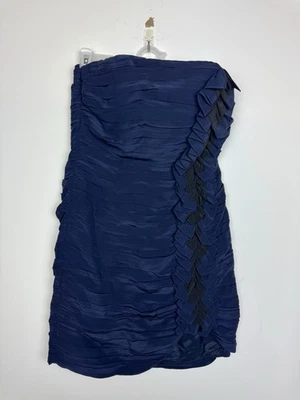 Mini Vestido de Cóctel Shoshanna Azul Marino Y Negro Plisado Seda Sin Tirantes Talla 2 Foto 1 de 4